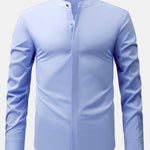 Non-Iron Hidden Placket Stand Collar Dress Shirt & Slim Fit Tapered Trousers