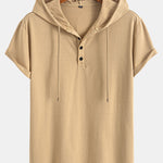 Short Sleeve Henley Hooded T-Shirt