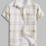 Men's retro textured plaid pocket short-sleeved shirt