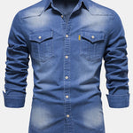 Washed Denim Western Shirt With Pockets