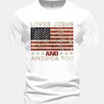 Regular Fit Jesus American Flag Slogan Print Cotton T-Shirt