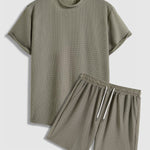 Men's comfortable textured T-shirt casual shorts set