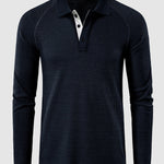Men's lapel half-button waffle long-sleeved Polo