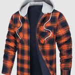 Men's hooded  plaid thickened warm button shirt jacket