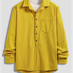 Men's Corduroy Lapel Half Button Long Sleeve Shirt