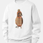 Dachshund Wearing Sweater Print Relax Fit Sweatshirt