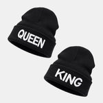 Unisex Queen And King Embroidery Knitted Hat Set