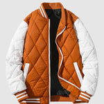 Men's Patchwork Diamond Check Jacquard Stand Collar Puffer Padded Coat