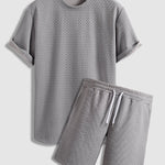 Men's textured casual round neck T-shirt shorts set