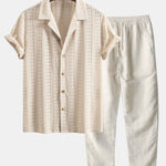 Floral Jacquard Textured Cuban Shirt & Straight Leg Linen Pants