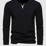 Men's Solid Color Henley V-Neck Long Sleeve Casual T-Shirt