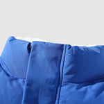 Men's solid color fleece-lined stand collar warm puffer jacket