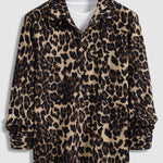 Men's Leopard  Corduroy Lapel Casual Long Sleeve Shirt