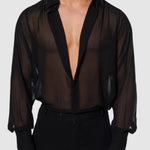 Men's black see-through loose casual short-sleeved shirt