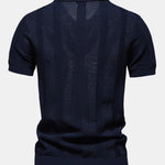 Stripe Hollow Knit V Neck Polo Shirt
