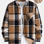 Flannel Fleece Lined Plaid Cotton Button Up Shirt