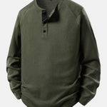 Long Sleeve Arc Hem Waffle Henley Shirt