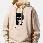 Black Cat Drinking Coffee Print Relax Fit Hoodie