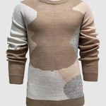 Men's Contrast Color Casual Jacquard Pullover Thick Knit Sweater
