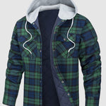 Men's hooded  plaid thickened warm button shirt jacket