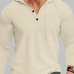 Men's waffle Henry hooded long-sleeved shirts