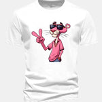 Regular Fit Pink Panther With V Sign Print Cotton T-Shirt