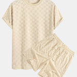 Relax Fit Checkerboard Jacquard Casual T-Shirt & Shorts Set