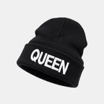 Unisex Queen And King Embroidery Knitted Hat Set