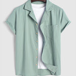 Men's casual textured Cuban collar short-sleeved shirt