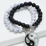 White and black Couple Matte Beaded 2 pcs/Set Bracelet