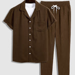 Men's Textured Cuban Collar Shirt Casual Pants Set