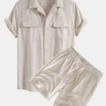 Linen Cuban Shirt With Pockets & Linen Drawstring Shorts