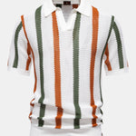 Stripe Knit V Neck Polo Shirt & Cotton Chino Shorts