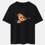 Zipper Bear Print Drop Shoulder Oversize T-Shirt