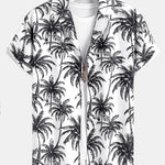 Relax Fit Palm Tree Print Button Up Shirt & Palm Tree Print Swim Short