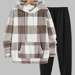 Men's fleece plaid hoodie casual pants set