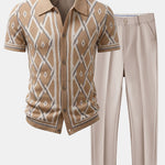 Retro Rhombus Geometric Knit Shirt & Slim Fit Tapered Trousers