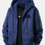 Black Cat Embroidered Teddy Zip Up Hoodie