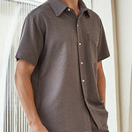 Men's Solid Color Textured Button-Down Short Sleeve Shirt