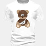 Regular Fit Stripe Bear Print Cotton T-Shirt