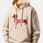 Dachshund Wearing Heart Sweater Print Relax Fit Hoodie