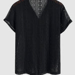 Men's Sexy Lace Hollow Casual Short Sleeve Shirt