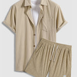 Men's Retro Corduroy Casual Short Sleeve Shirt Shorts Set