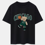 Chicago Basketball Bear Print Drop Shoulder Oversize T-Shirt