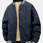 Teddy Lined Geometric Print Baseball Jacket