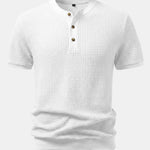 Waffle Textured Ribbed Hem Henley Shirt