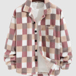 Men's Classic Plaid  Fluffy Faux Fur Single Pocket Button Lapel Jacket