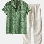 Jacquard Texture Cuban Shirt & Straight Leg Linen Pants
