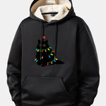 Colorful Light Black Cat Print Teddy Lined Hoodie