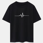 Heartbeat Flatline Print Drop Shoulder Oversize T-Shirt